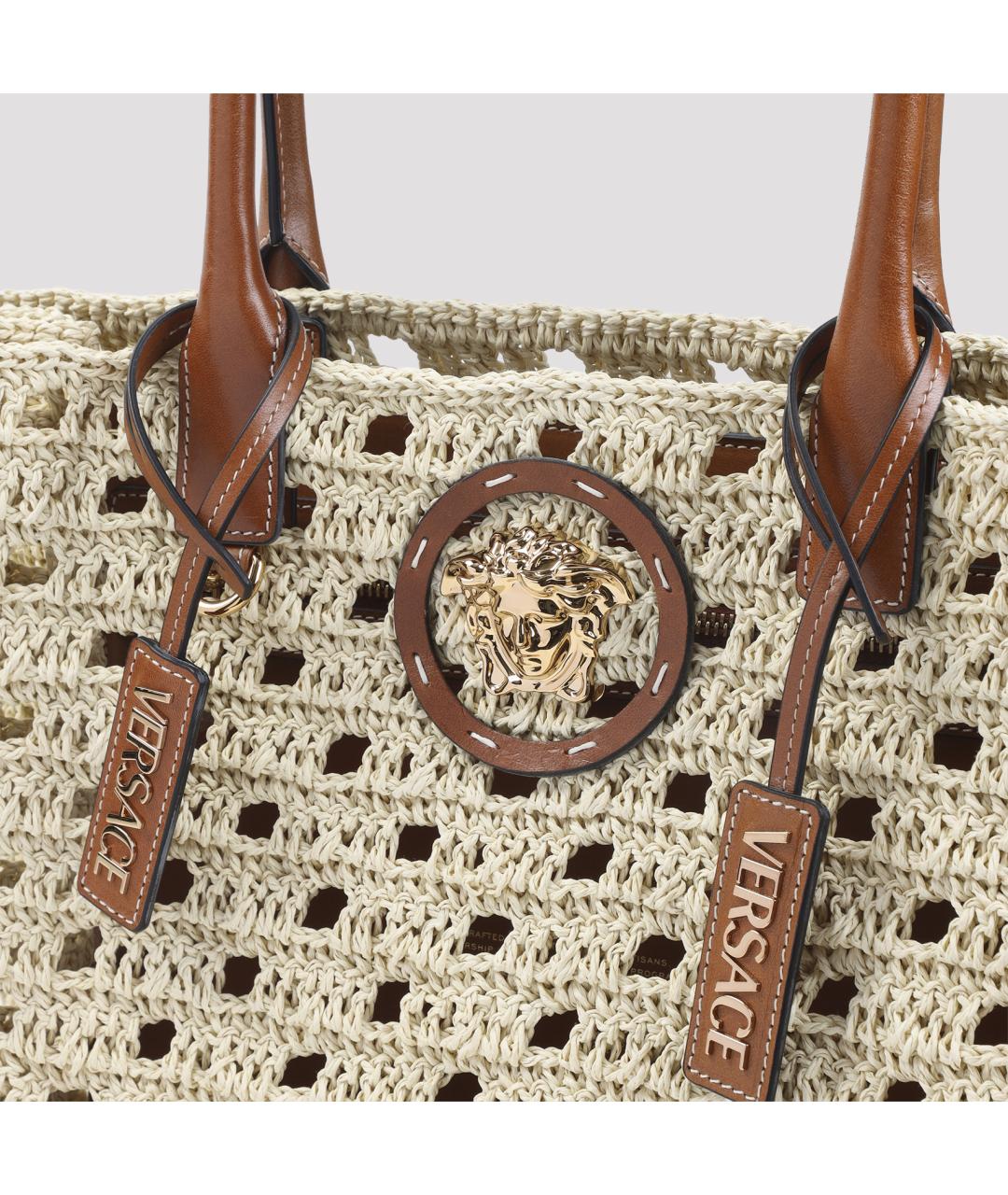 VERSACE Бежевая пелетеная сумка тоут, фото 4