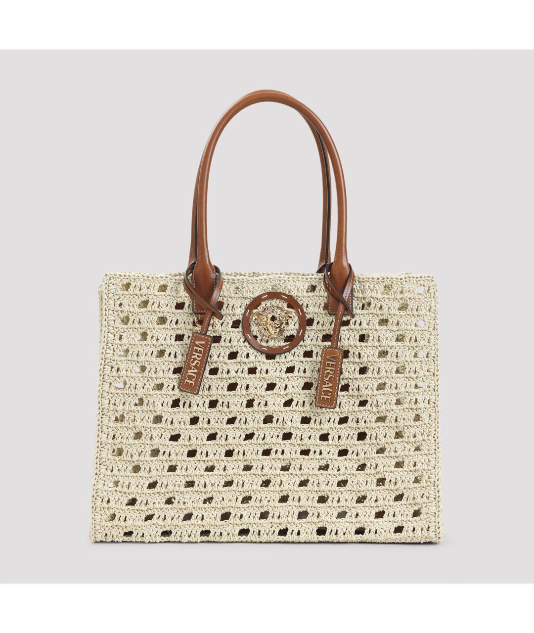 VERSACE Бежевая пелетеная сумка тоут, фото 2