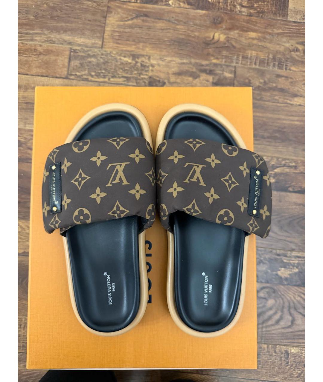 LOUIS VUITTON Коричневые синтетические шлепанцы, фото 4