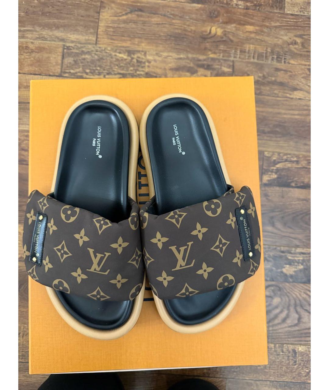 LOUIS VUITTON Коричневые синтетические шлепанцы, фото 7