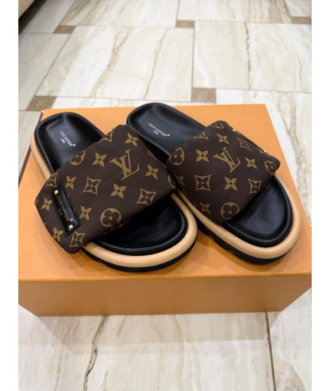 LOUIS VUITTON Коричневые синтетические шлепанцы, фото 2