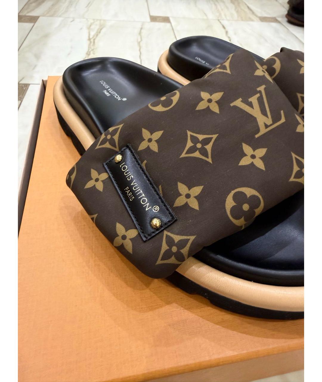 LOUIS VUITTON Коричневые синтетические шлепанцы, фото 8