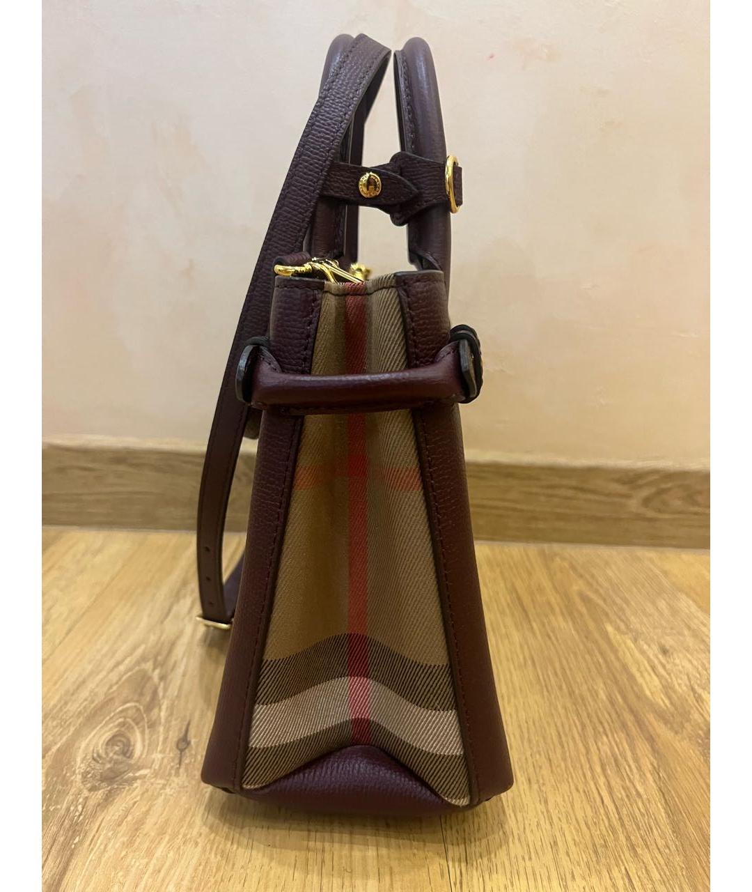 BURBERRY Бордовая кожаная сумка тоут, фото 5