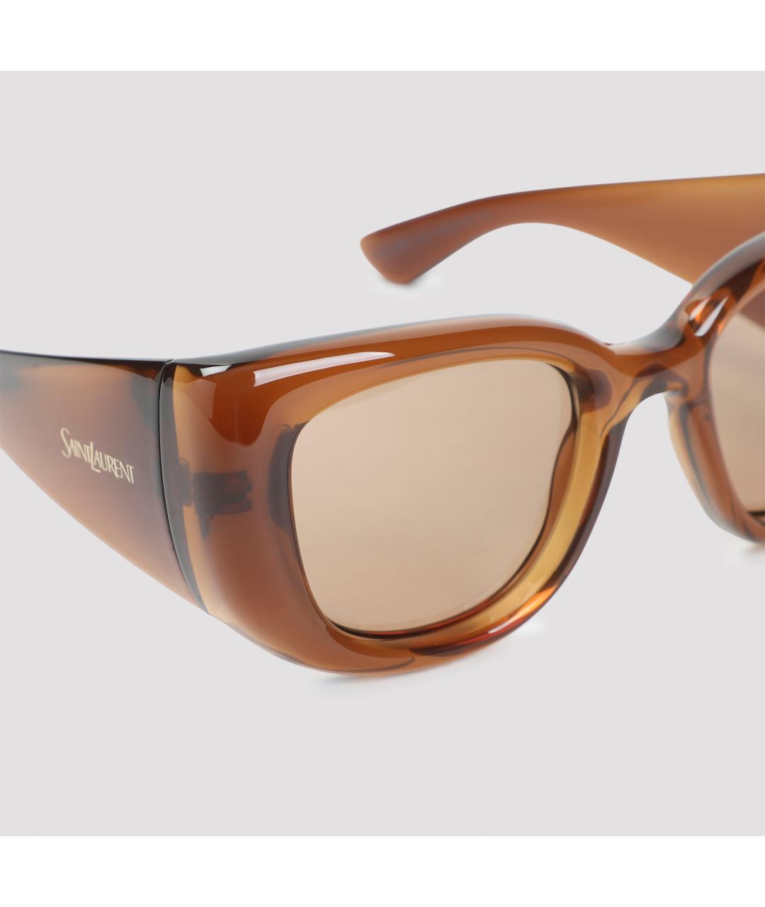 SAINT LAURENT Коричневые пластиковые солнцезащитные очки, фото 3