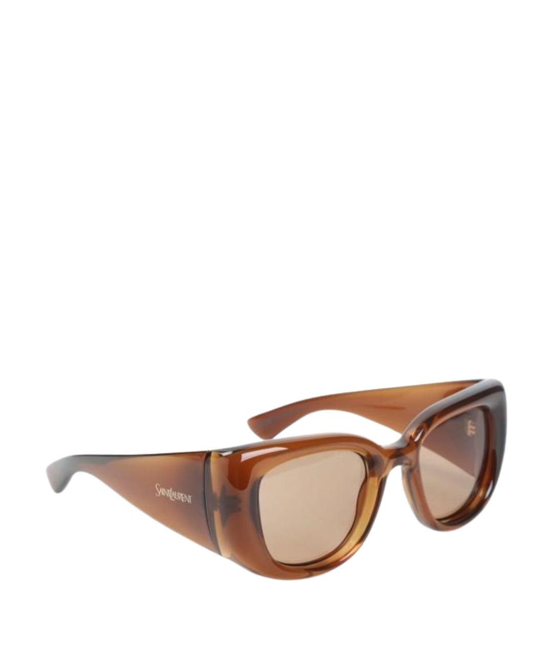 SAINT LAURENT Коричневые пластиковые солнцезащитные очки, фото 1