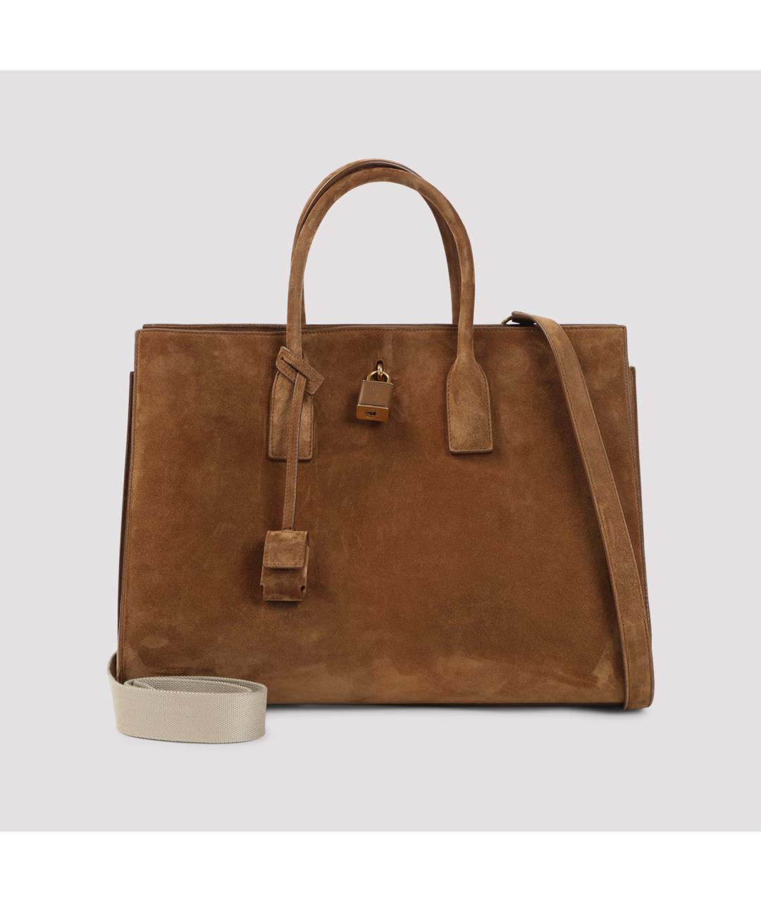 SAINT LAURENT Коричневая замшевая сумка тоут, фото 3