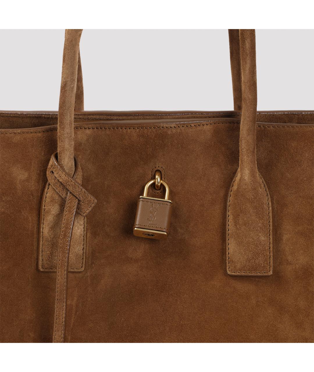 SAINT LAURENT Коричневая замшевая сумка тоут, фото 5