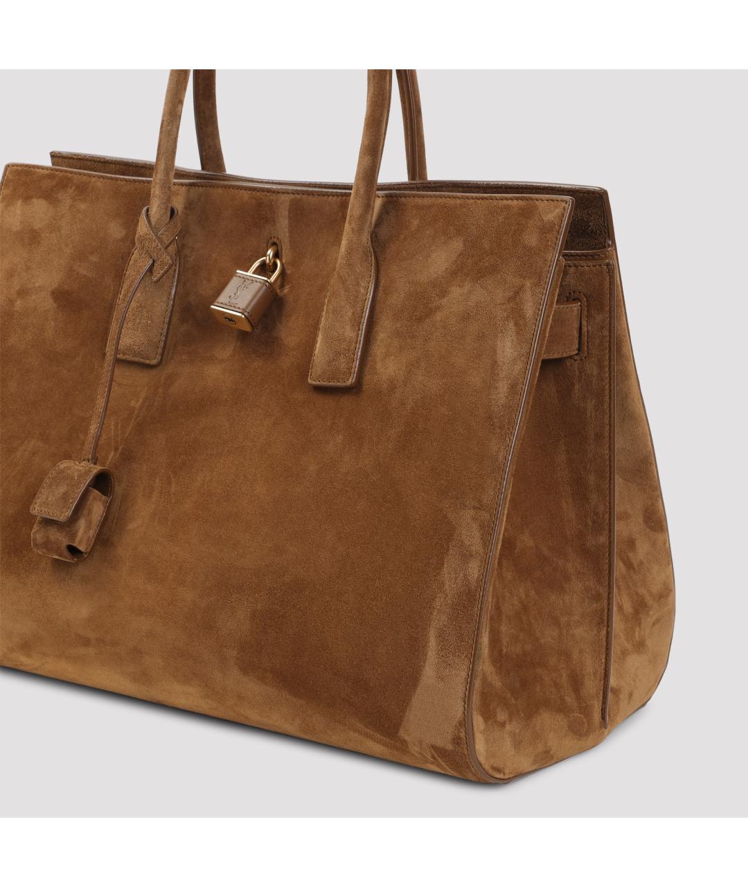 SAINT LAURENT Коричневая замшевая сумка тоут, фото 6