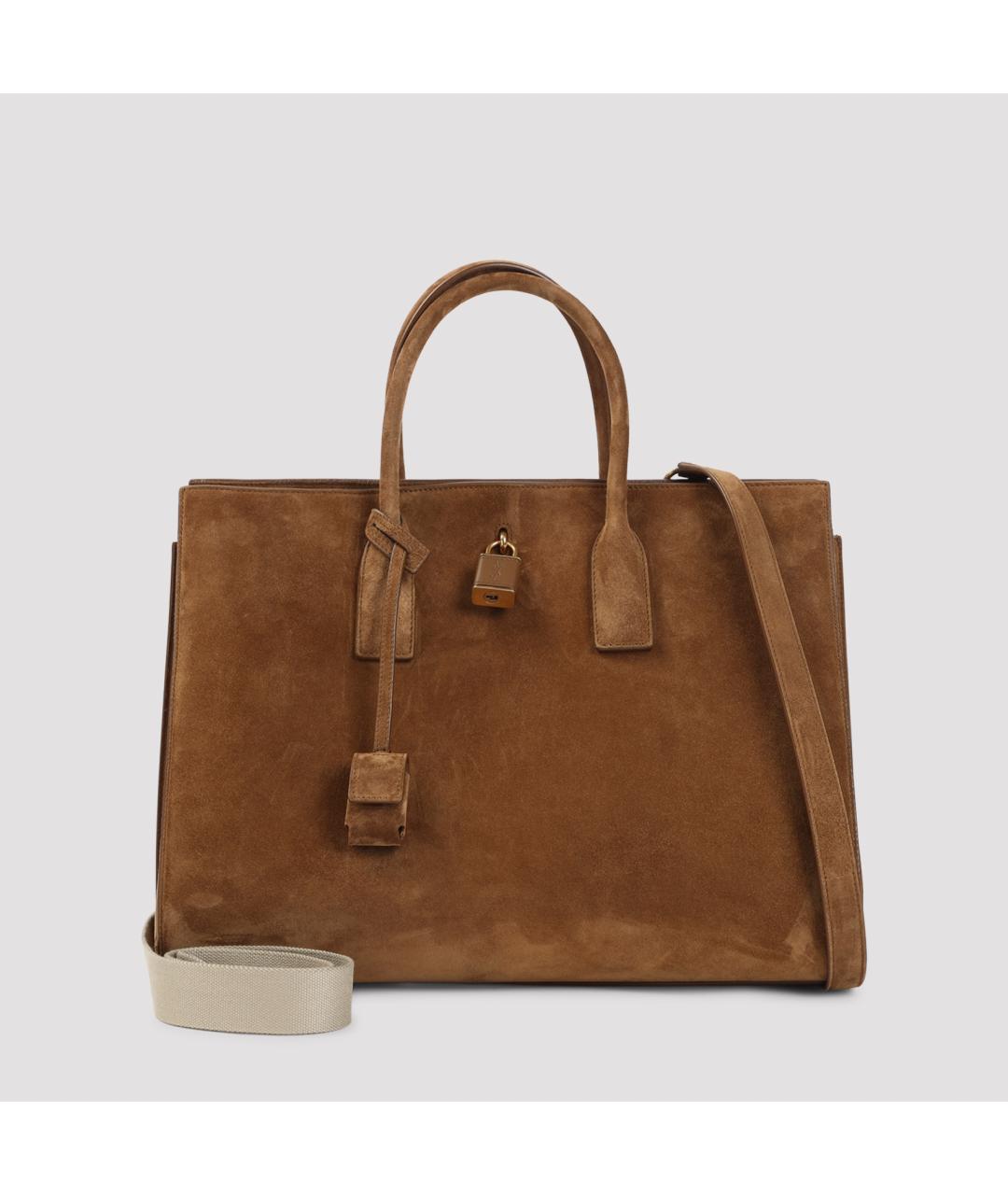 SAINT LAURENT Коричневая замшевая сумка тоут, фото 2