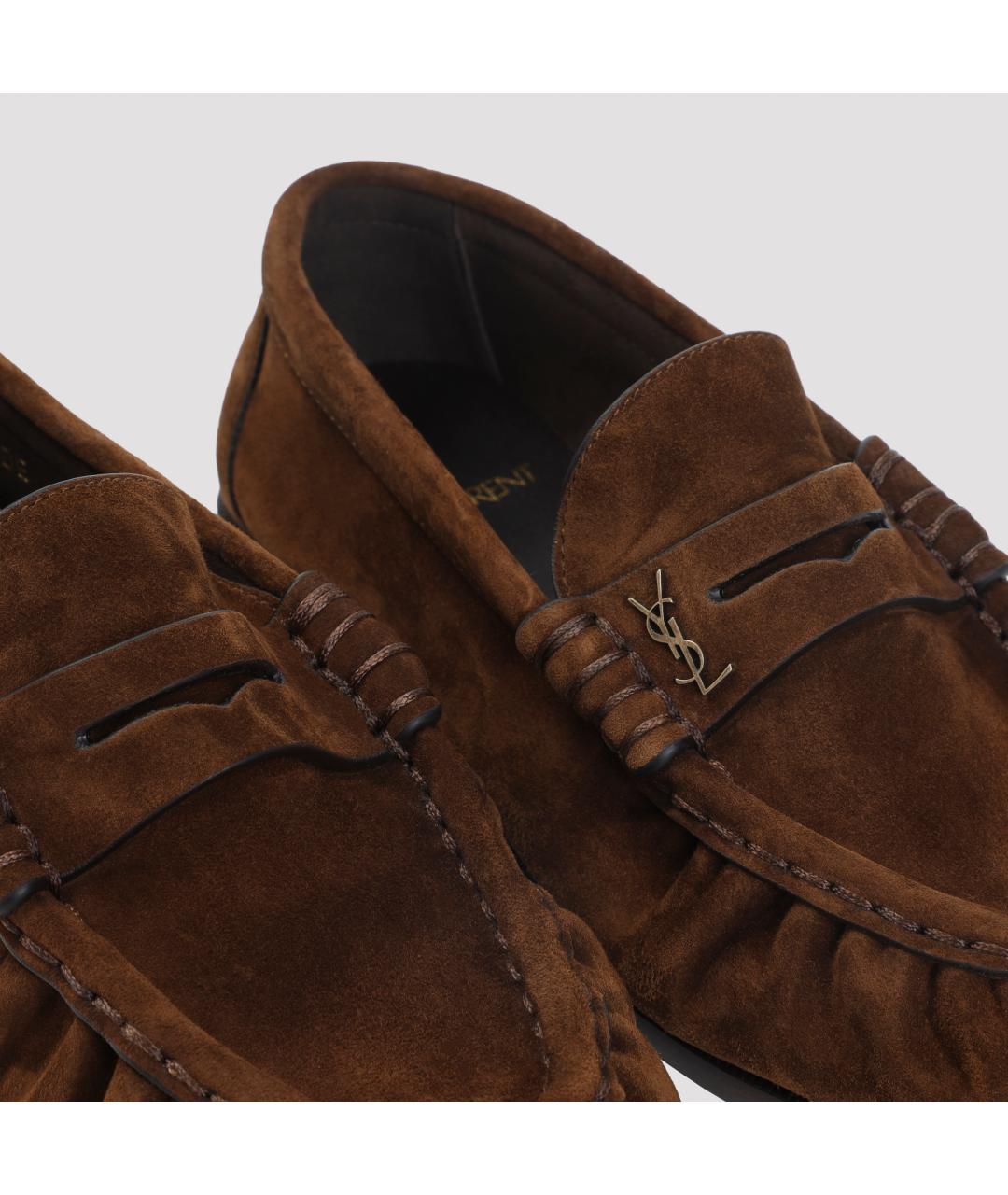 SAINT LAURENT Коричневые замшевые лоферы, фото 4