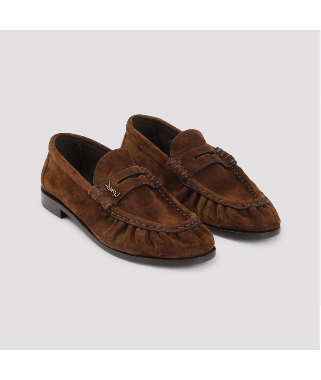 SAINT LAURENT Коричневые замшевые лоферы, фото 3