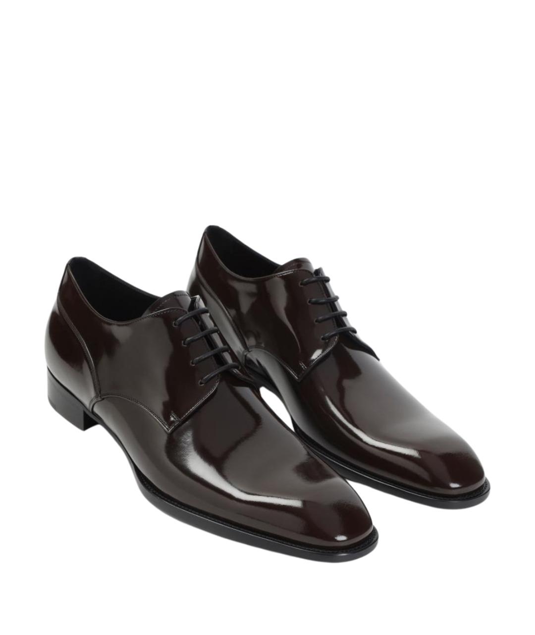 SAINT LAURENT Коричневые кожаные туфли, фото 2