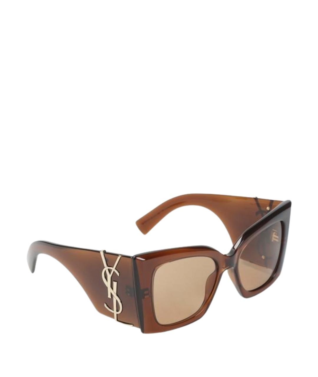 SAINT LAURENT Коричневые пластиковые солнцезащитные очки, фото 1
