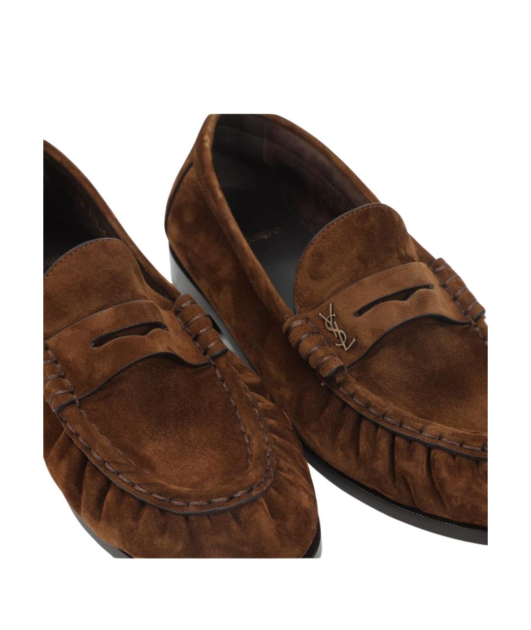 SAINT LAURENT Коричневые замшевые лоферы, фото 3