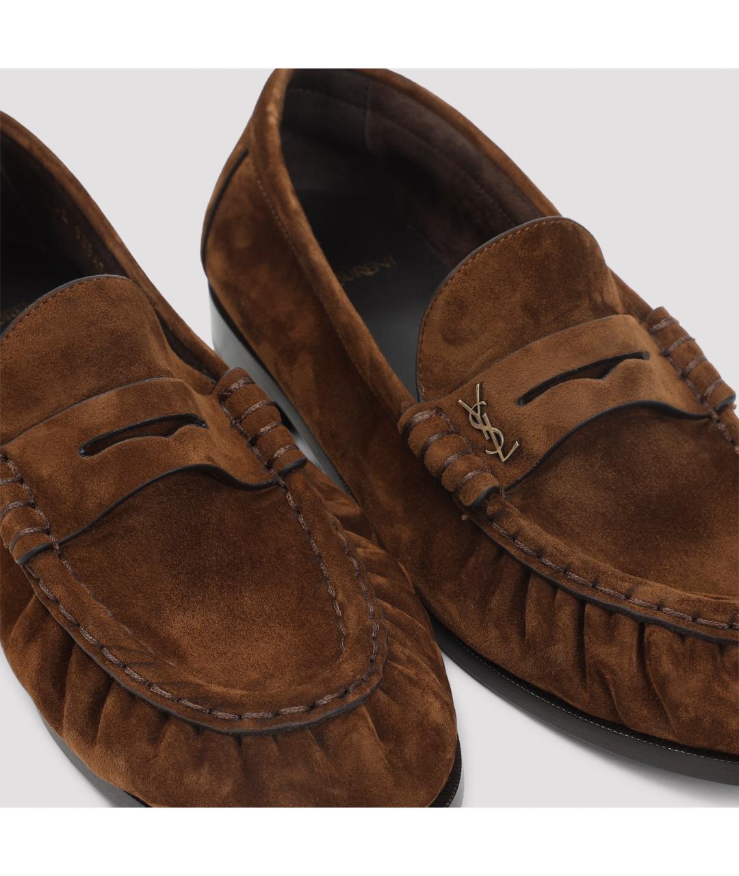 SAINT LAURENT Коричневые замшевые лоферы, фото 4