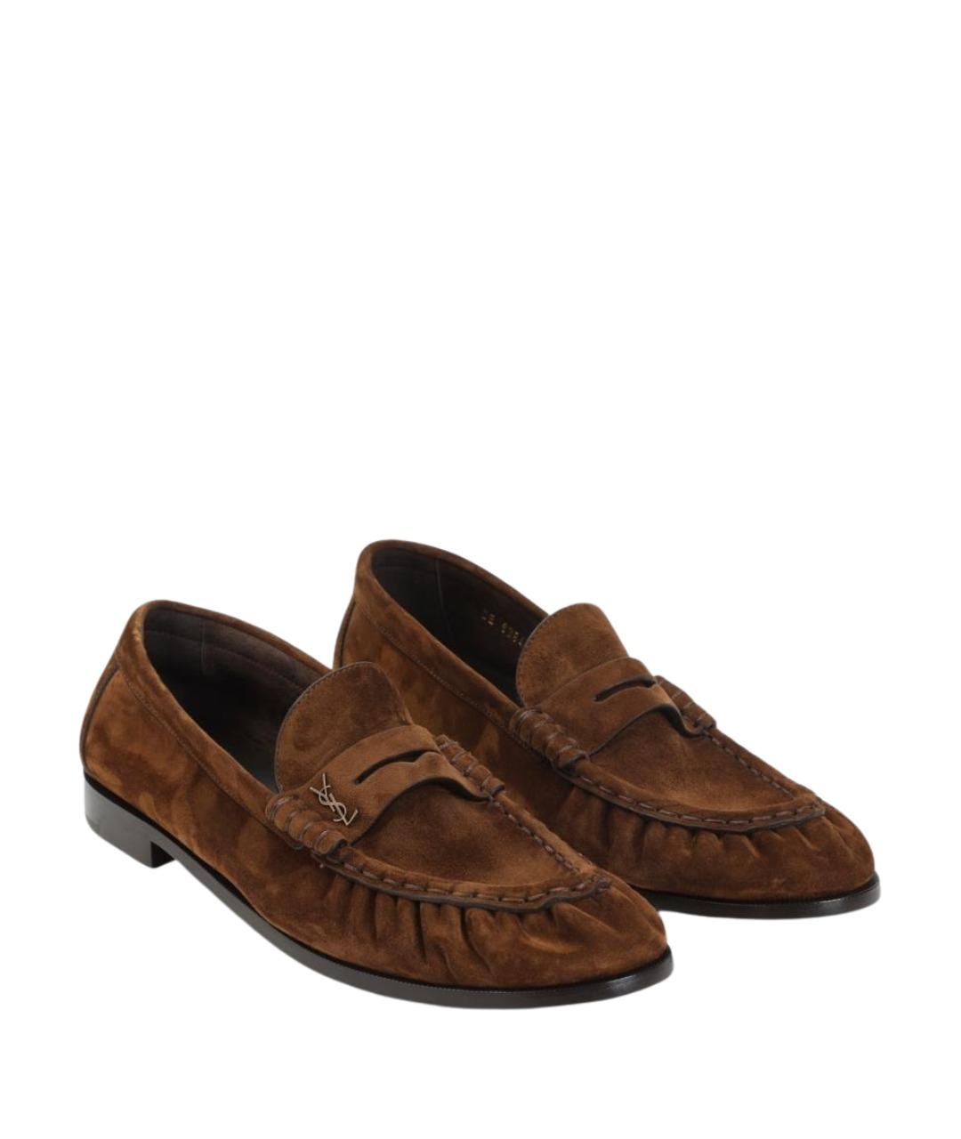 SAINT LAURENT Коричневые замшевые лоферы, фото 2