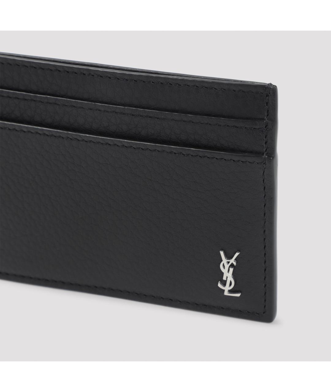SAINT LAURENT Черный кожаный кардхолдер, фото 3