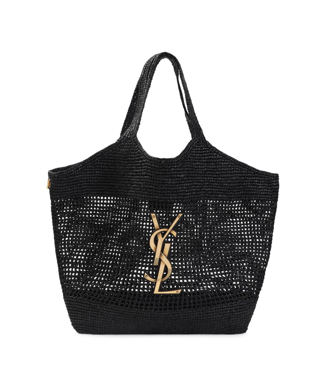 SAINT LAURENT Черная пелетеная сумка тоут, фото 1