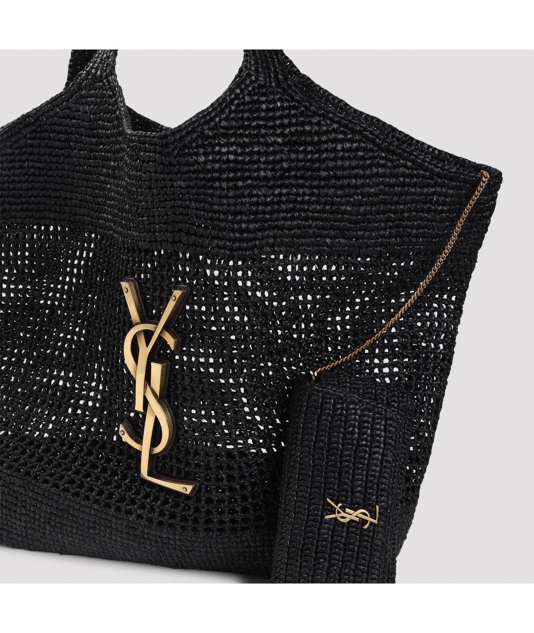 SAINT LAURENT Черная пелетеная сумка тоут, фото 5