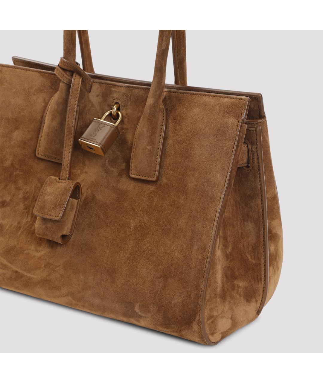 SAINT LAURENT Коричневая замшевая сумка тоут, фото 5