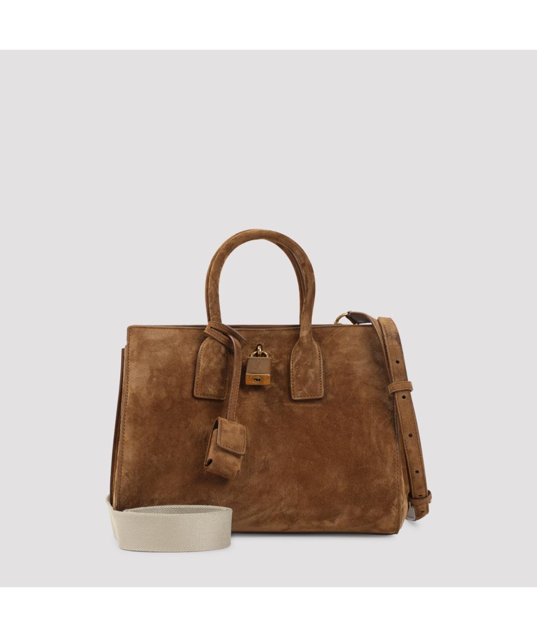 SAINT LAURENT Коричневая замшевая сумка тоут, фото 2