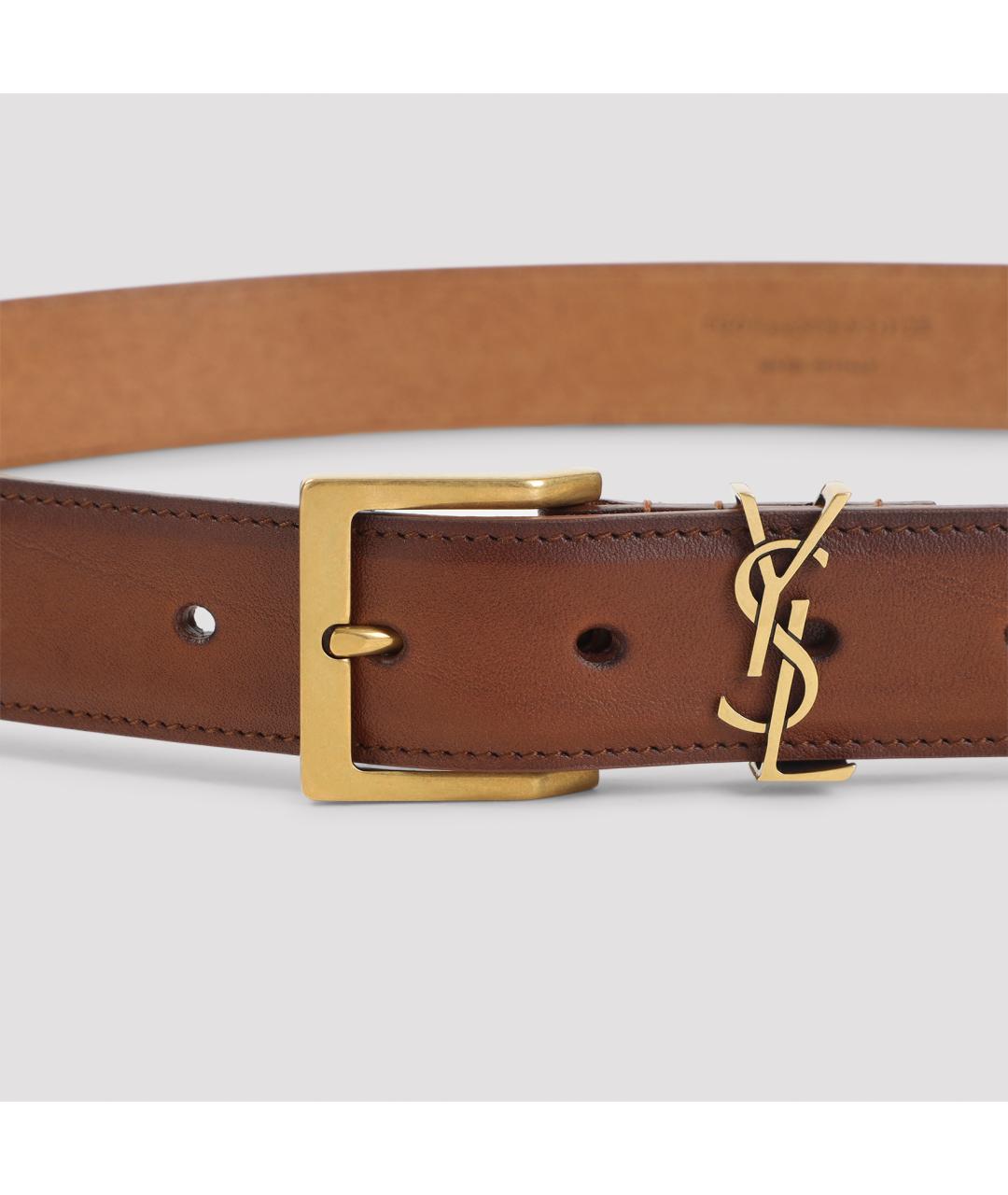SAINT LAURENT Коричневый кожаный ремень, фото 3