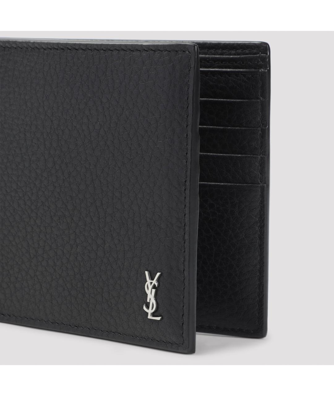 SAINT LAURENT Черный кожаный кошелек, фото 4