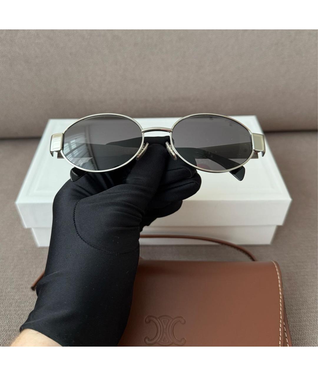 CELINE Серебряные металлические солнцезащитные очки, фото 2