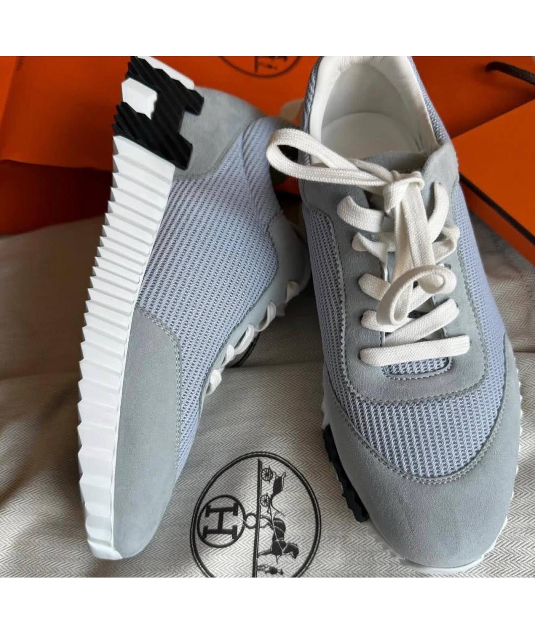 HERMES Голубые текстильные кроссовки, фото 7