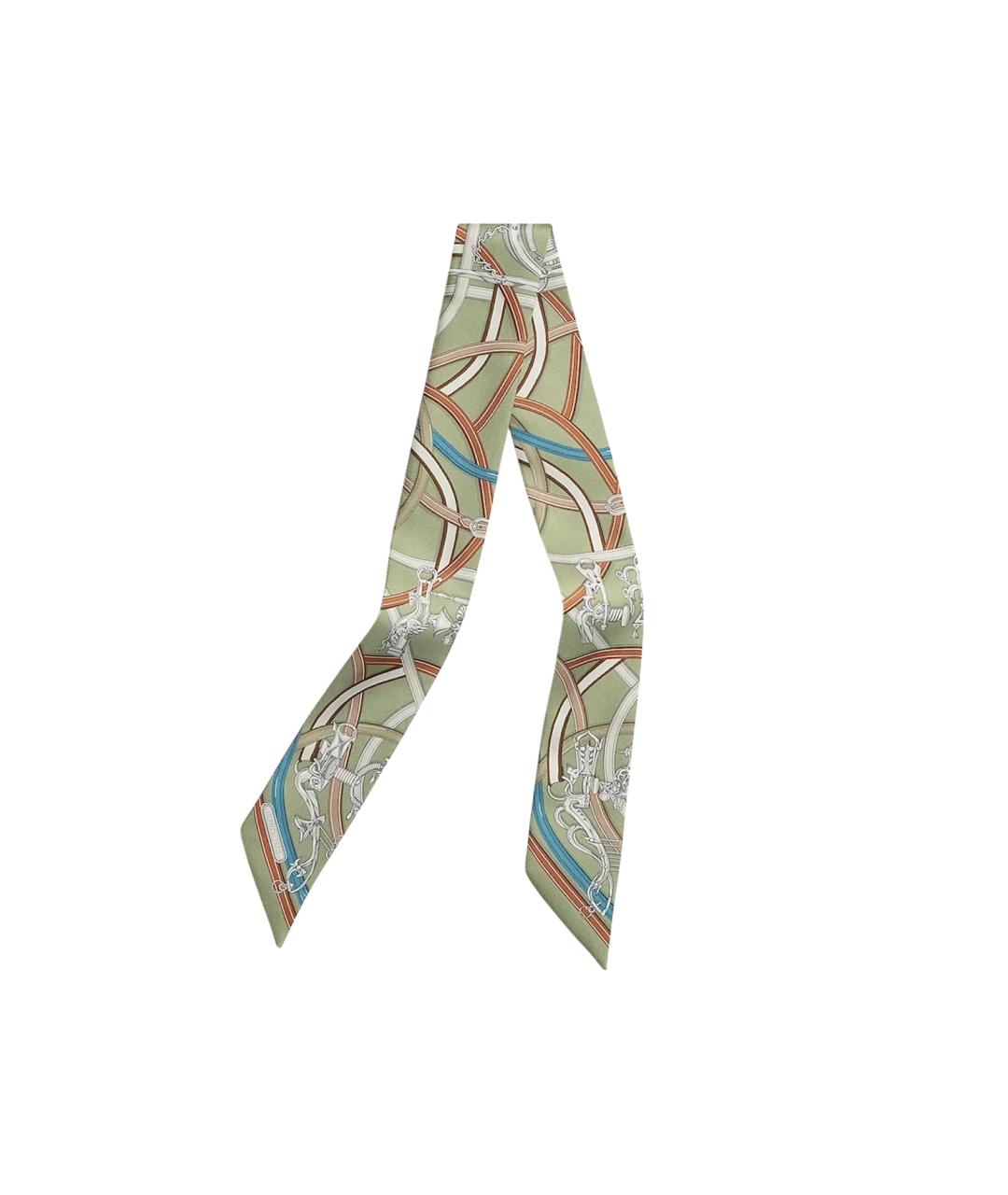 HERMES Зеленый шелковый платок, фото 5