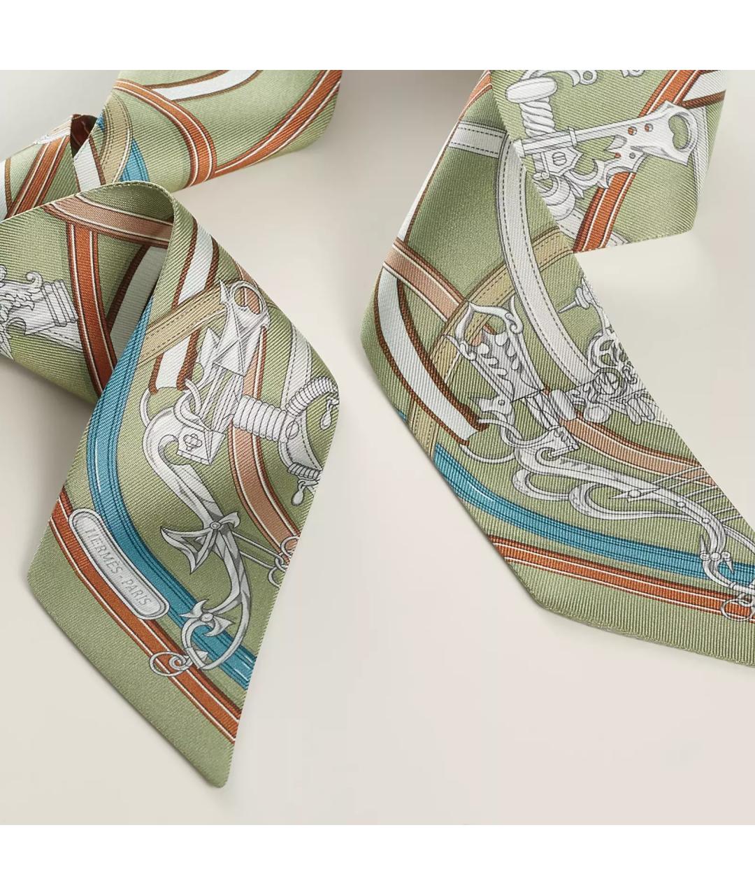 HERMES Зеленый шелковый платок, фото 3