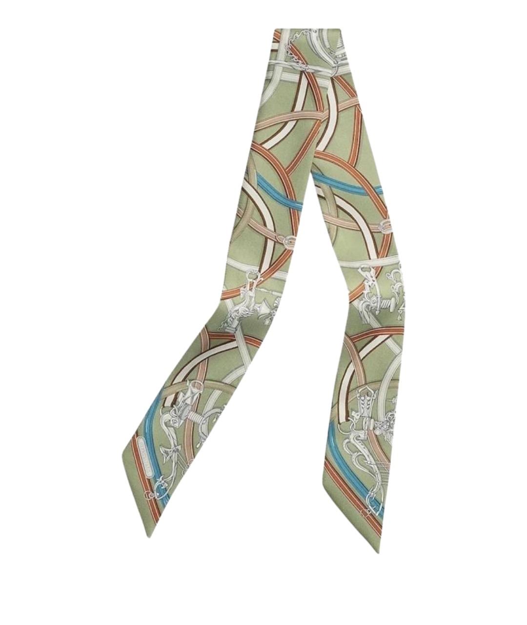 HERMES Зеленый шелковый платок, фото 1