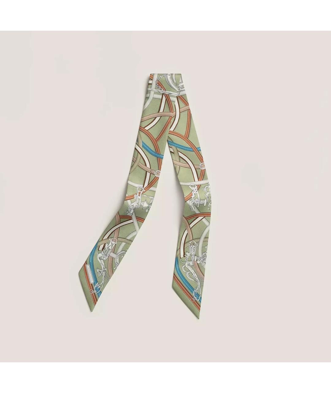 HERMES Зеленый шелковый платок, фото 2