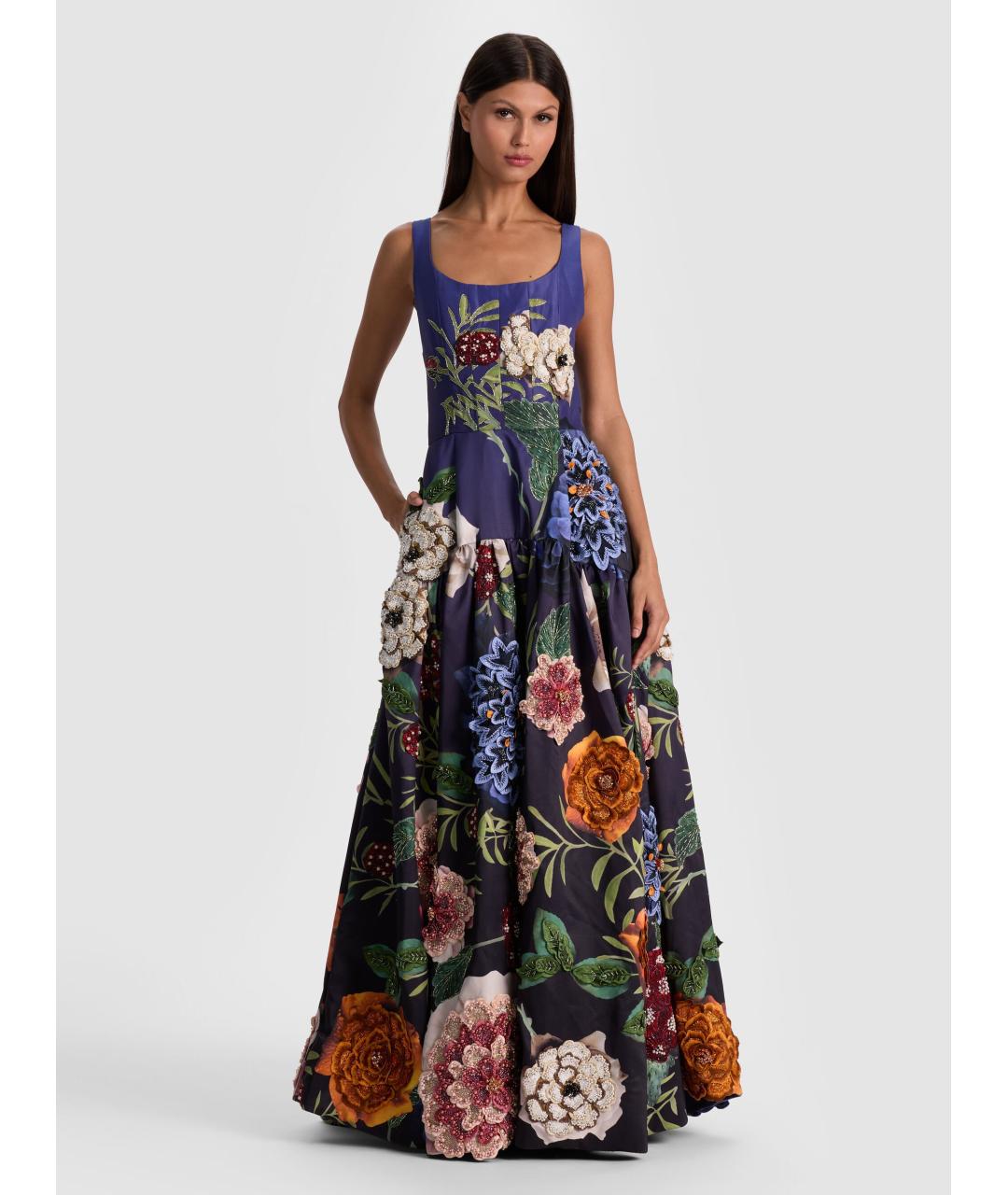 ALICE+OLIVIA Темно-синее полиэстеровое вечернее платье, фото 4