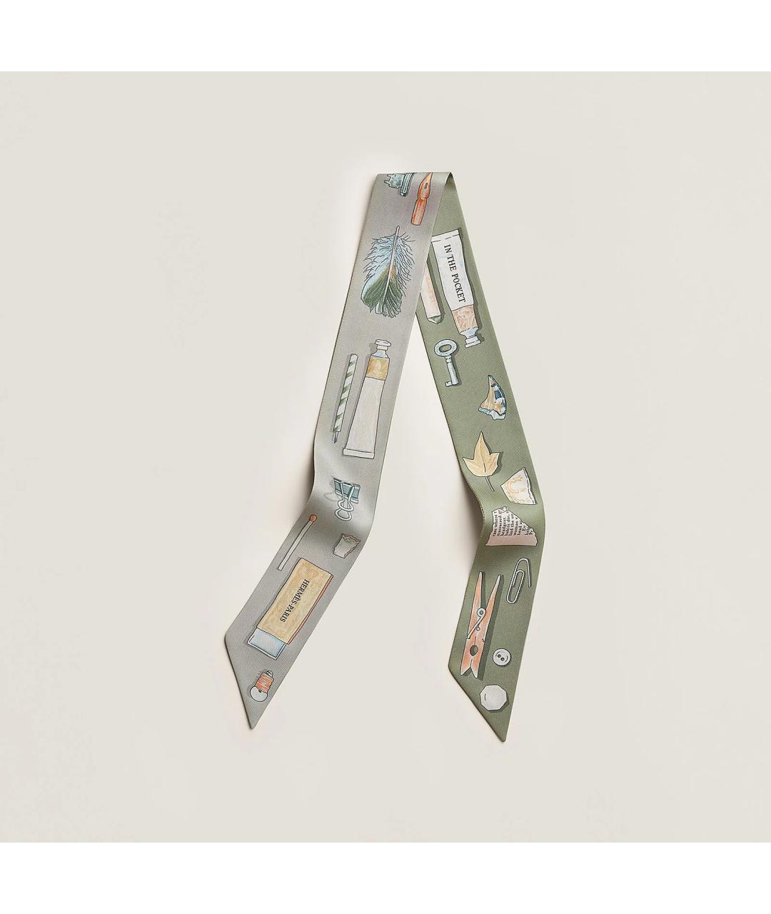 HERMES Серый шелковый платок, фото 2