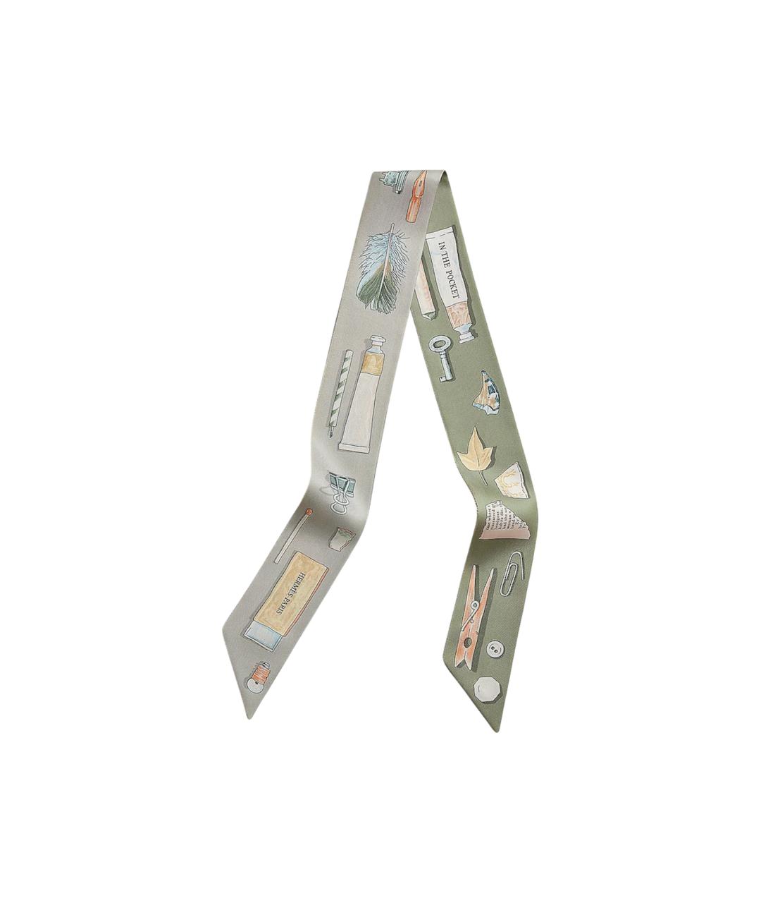 HERMES Серый шелковый платок, фото 8