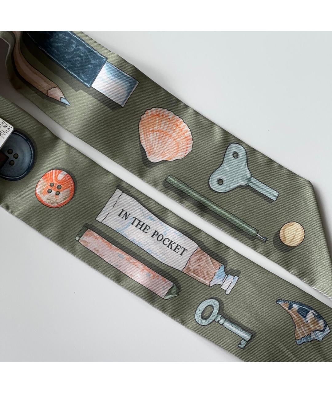 HERMES Серый шелковый платок, фото 5