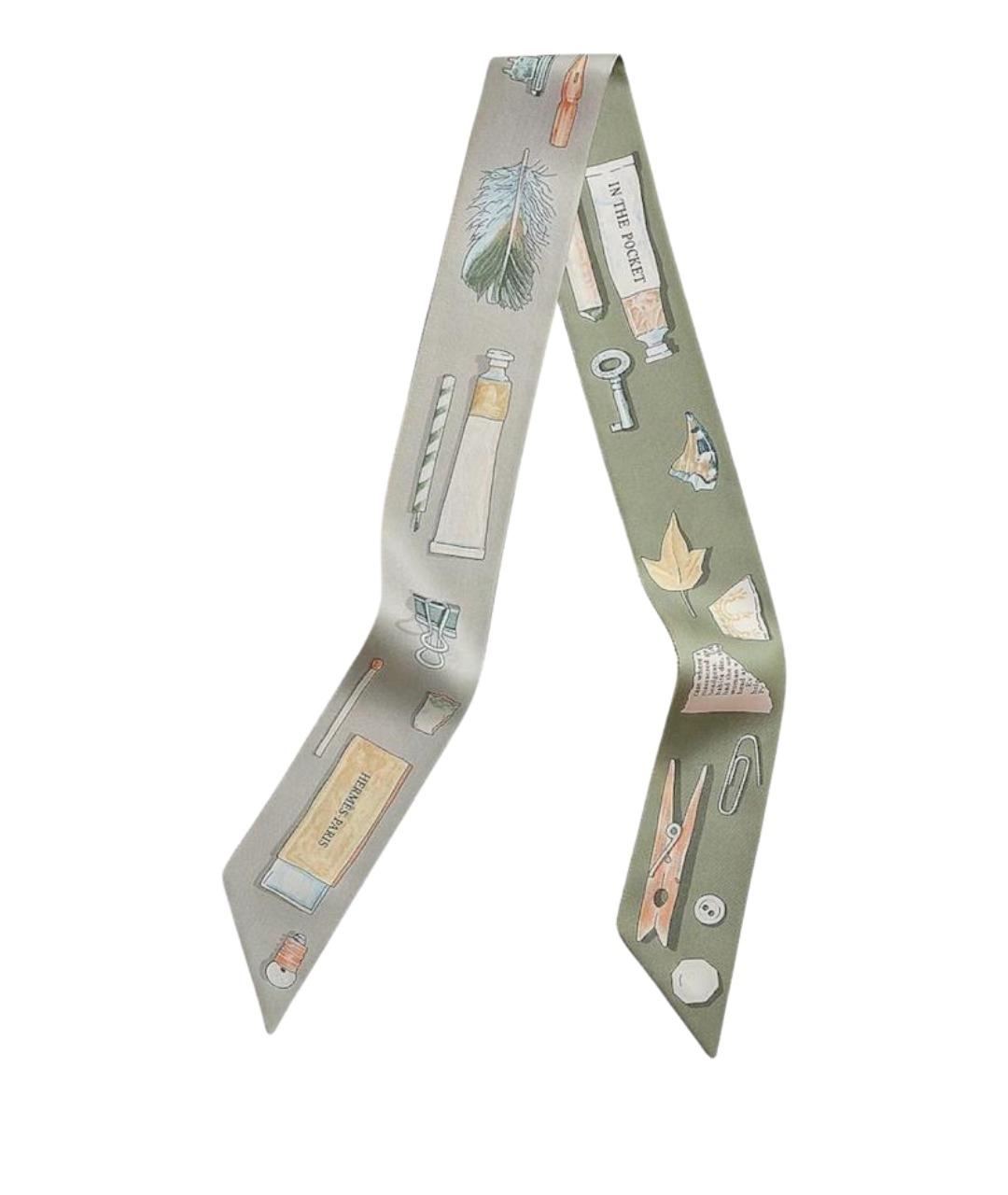 HERMES Серый шелковый платок, фото 1