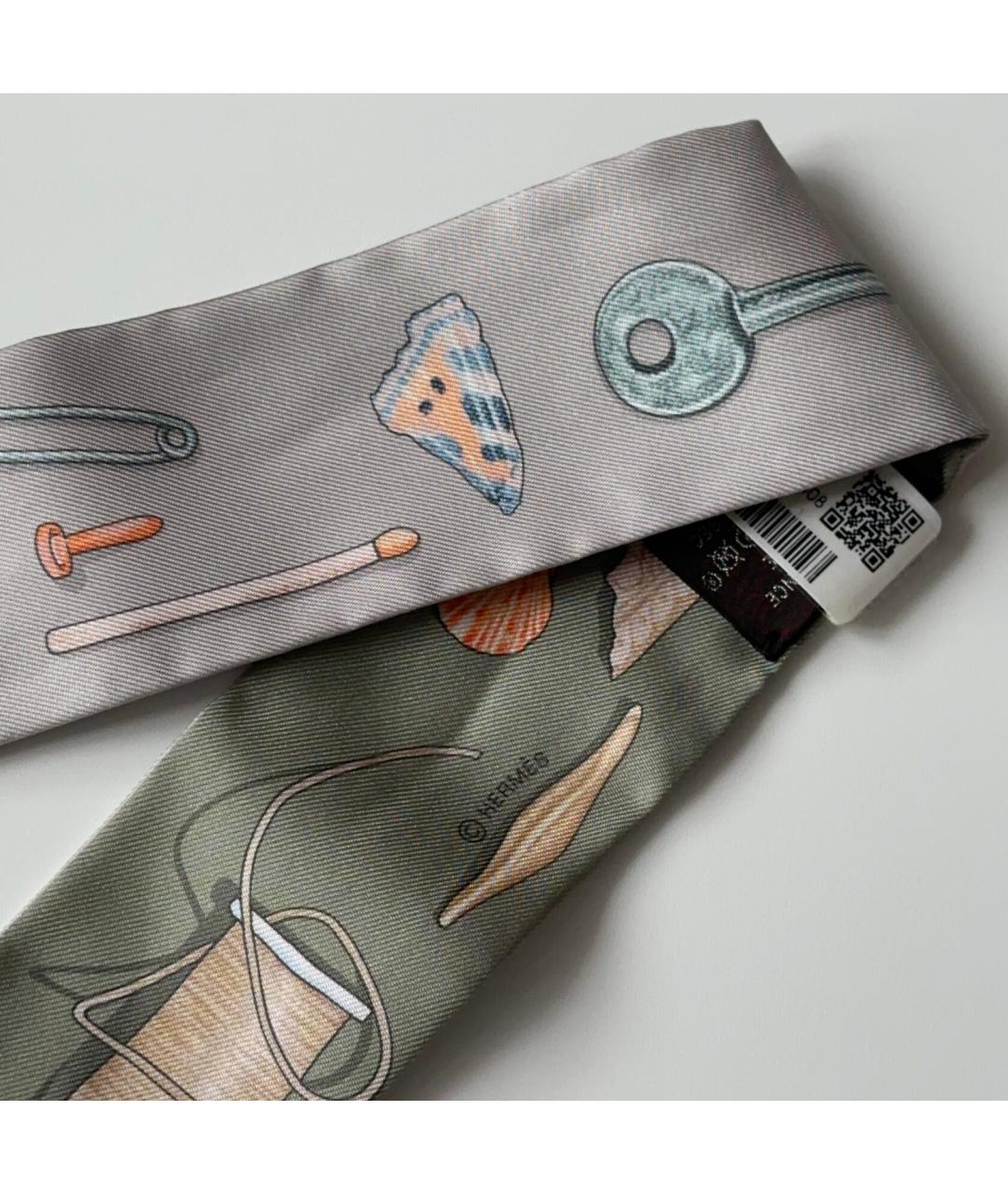 HERMES Серый шелковый платок, фото 4
