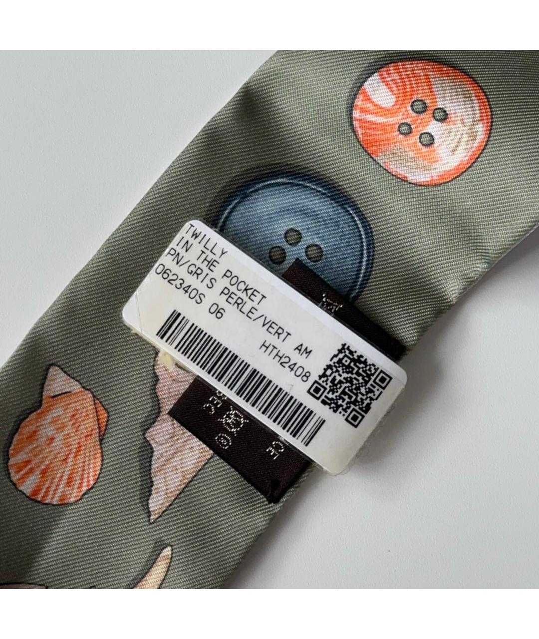 HERMES Серый шелковый платок, фото 6