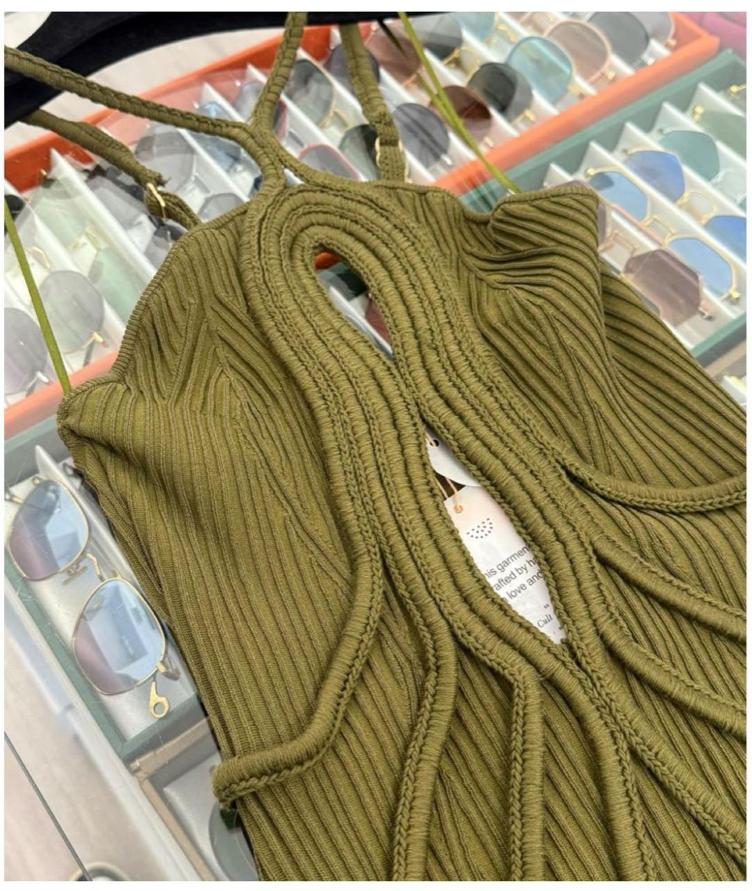 CULT GAIA Хаки вискозное коктейльное платье, фото 4