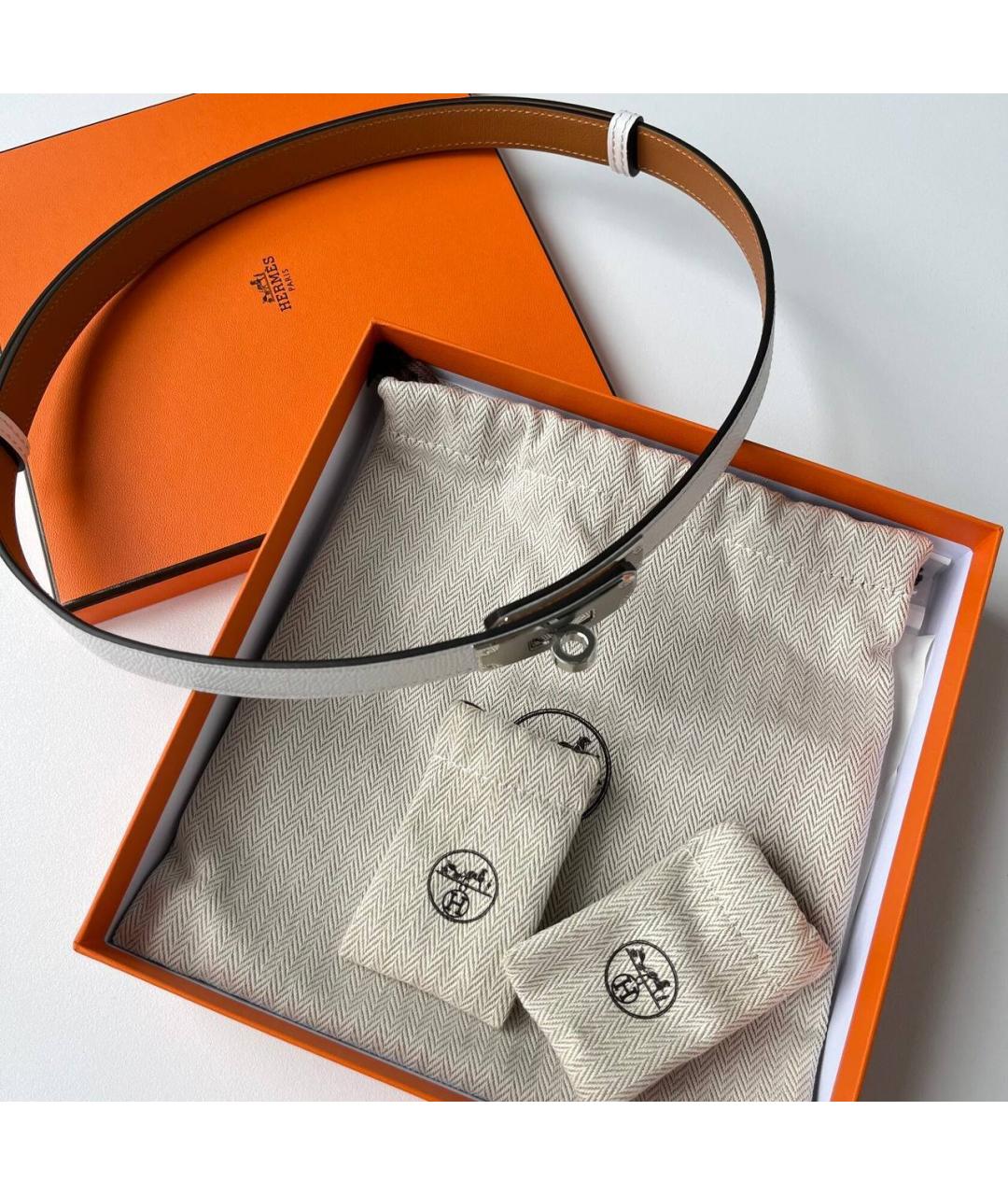 HERMES Белый кожаный ремень, фото 3