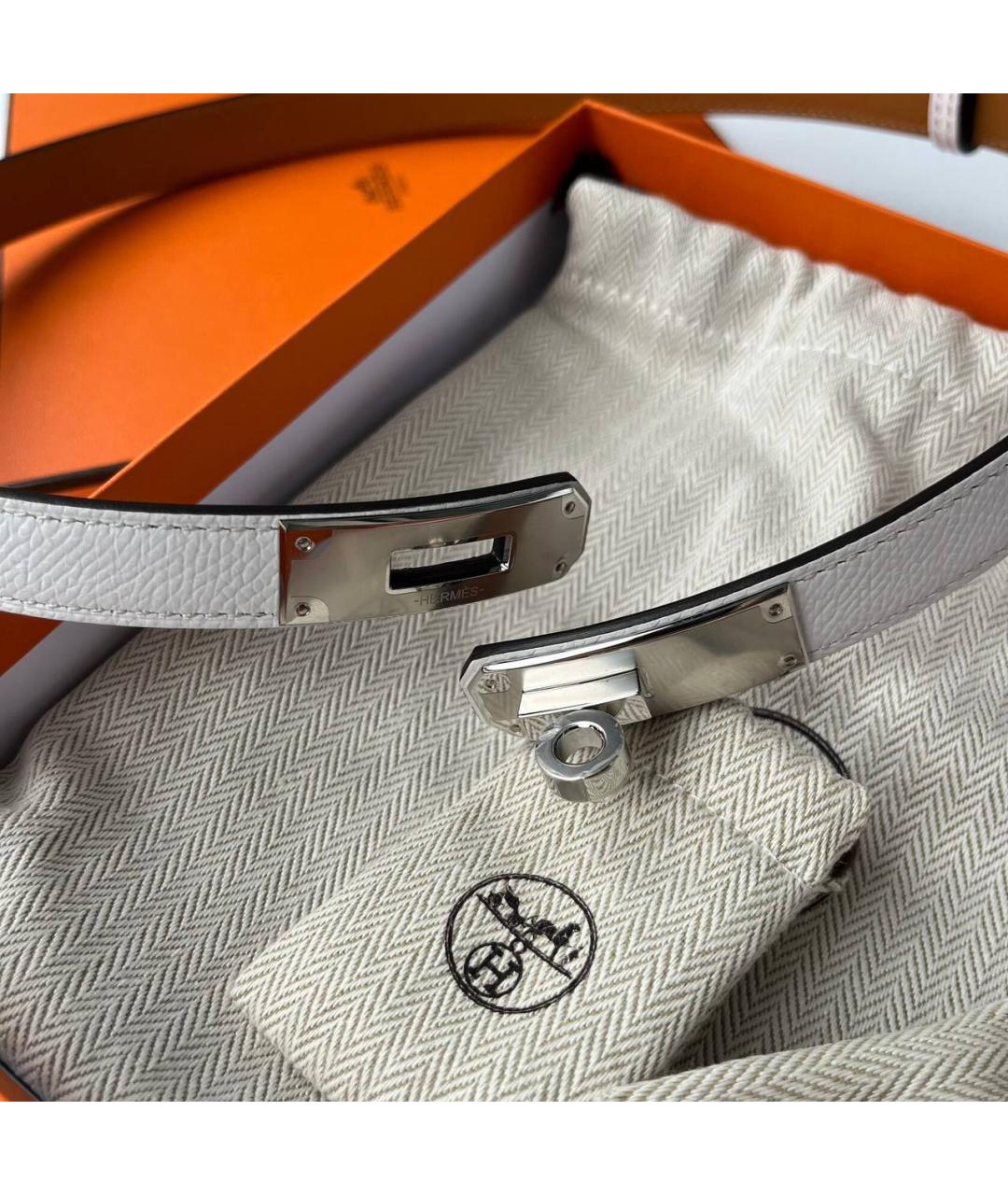 HERMES Белый кожаный ремень, фото 4