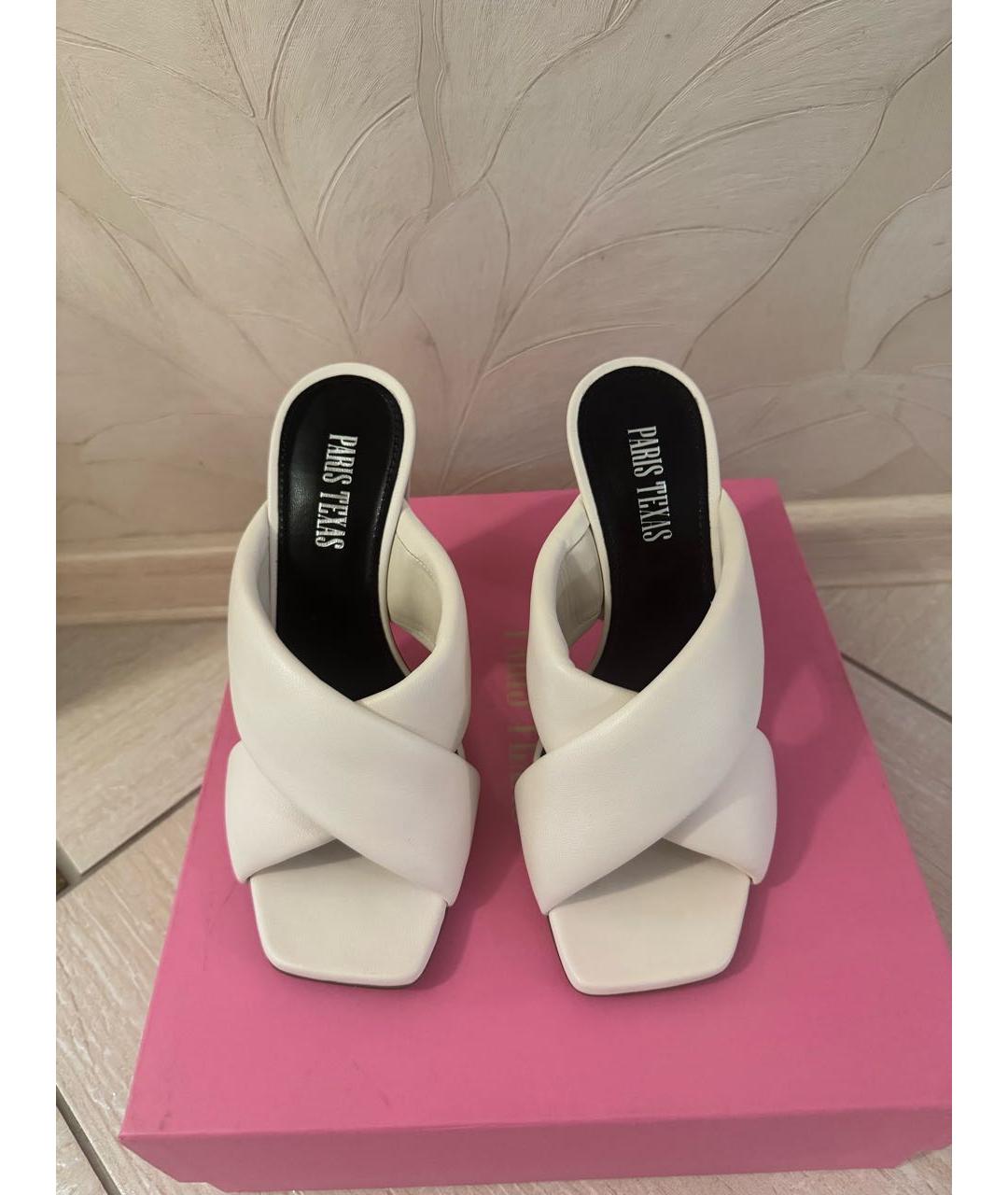 PARIS TEXAS Белые кожаные сабо, фото 2