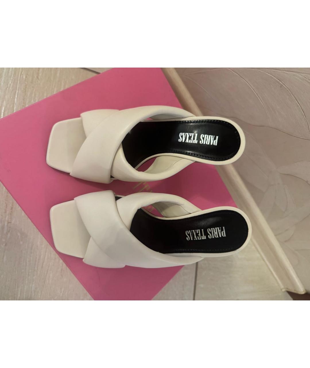 PARIS TEXAS Белые кожаные сабо, фото 3