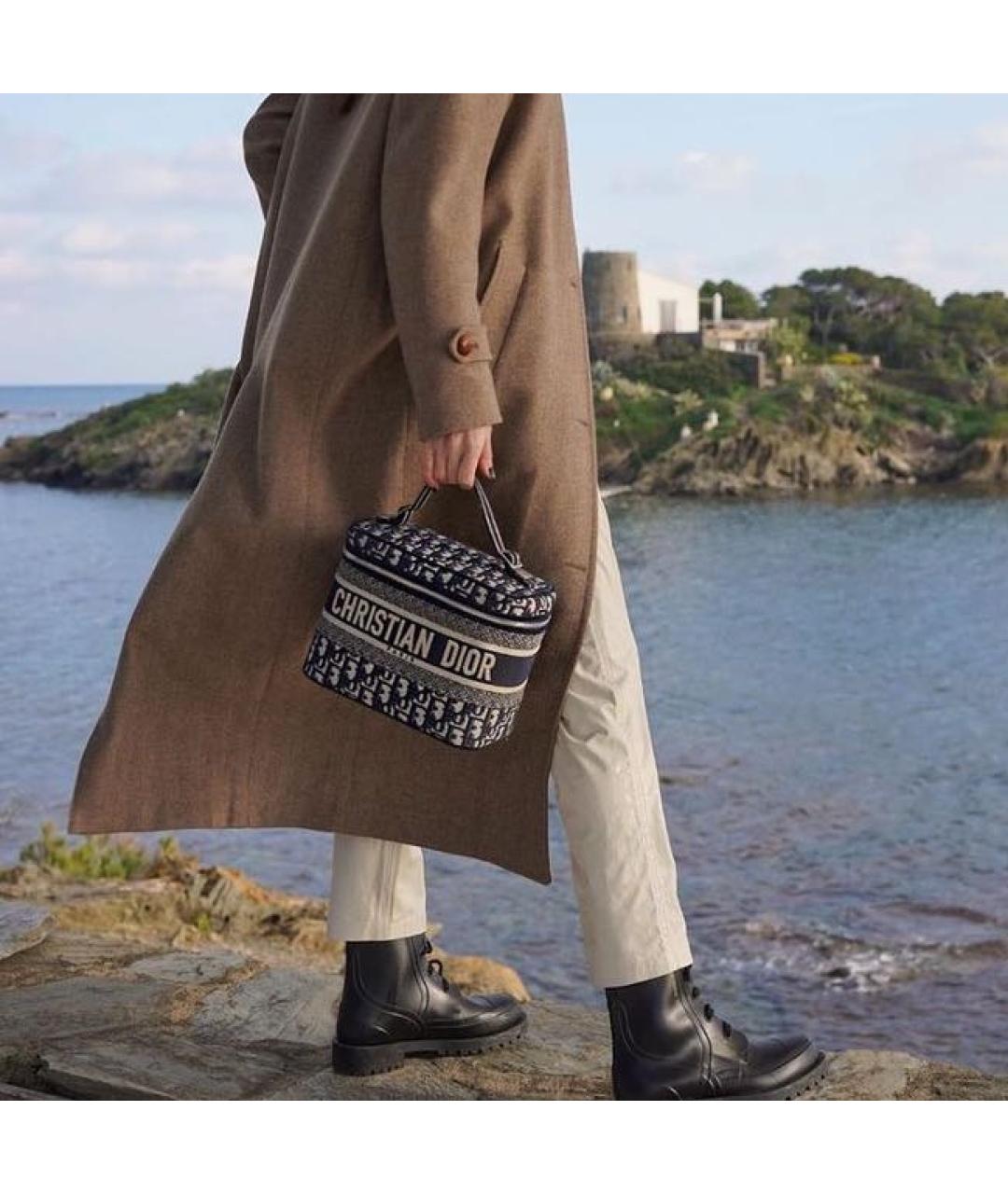 CHRISTIAN DIOR Темно-синяя жаккардовая сумка с короткими ручками, фото 7