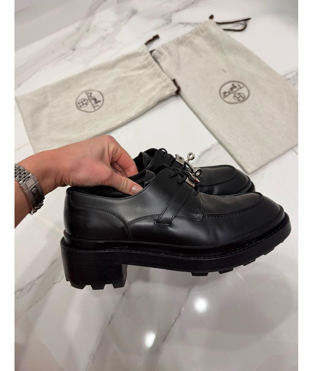 HERMES Черные кожаные ботинки, фото 9