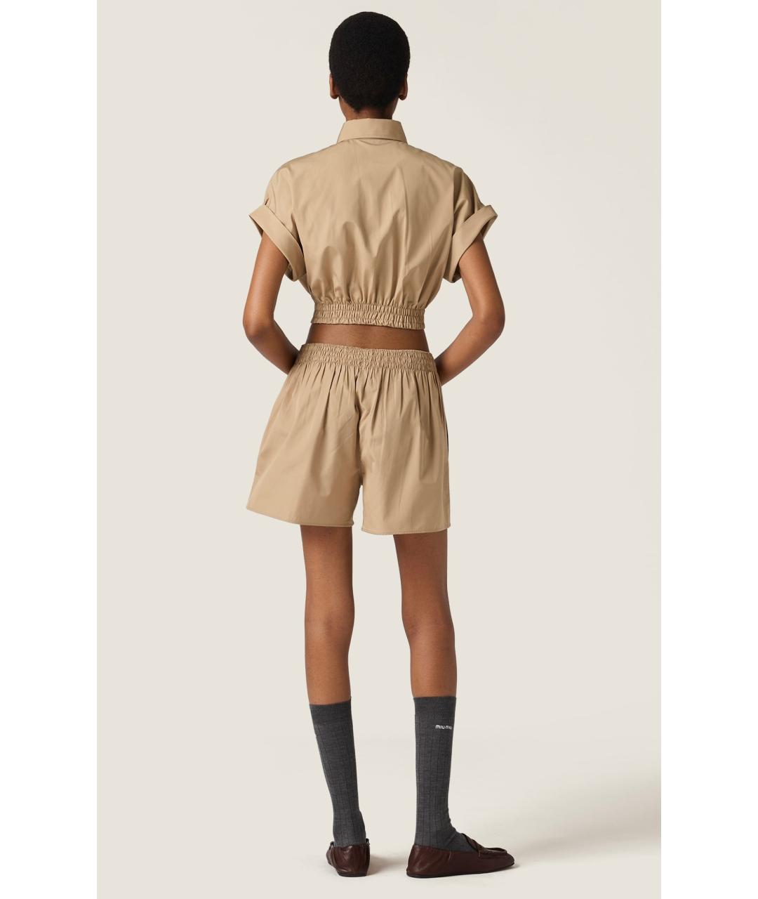 MIU MIU Бежевые хлопковые шорты, фото 3