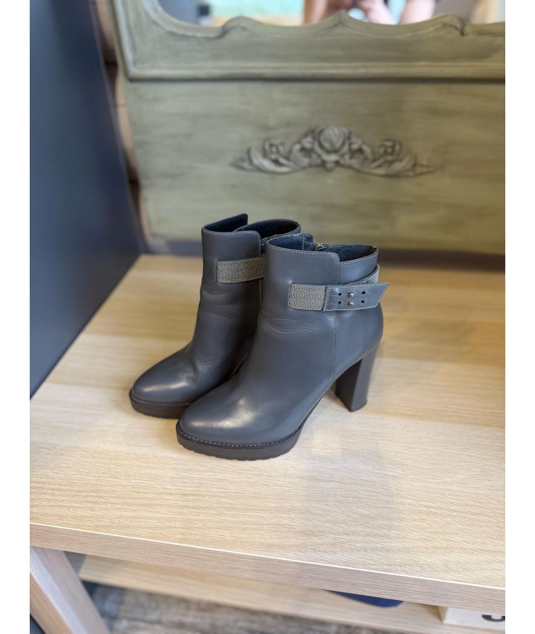 BRUNELLO CUCINELLI Серые кожаные ботильоны, фото 6