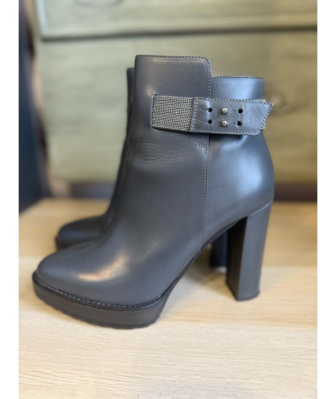 BRUNELLO CUCINELLI Серые кожаные ботильоны, фото 3